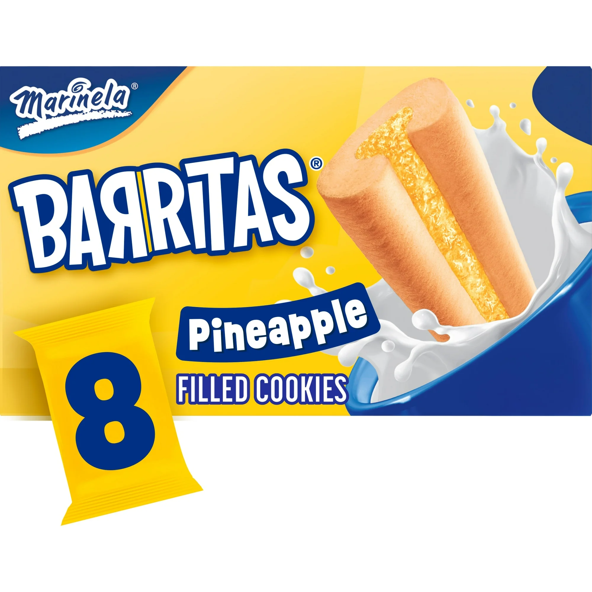 Marinela Barritas Pineapple Filled Cookies, 8 packs, Soft-baked Cookie Bars, 15.52 oz Multipack