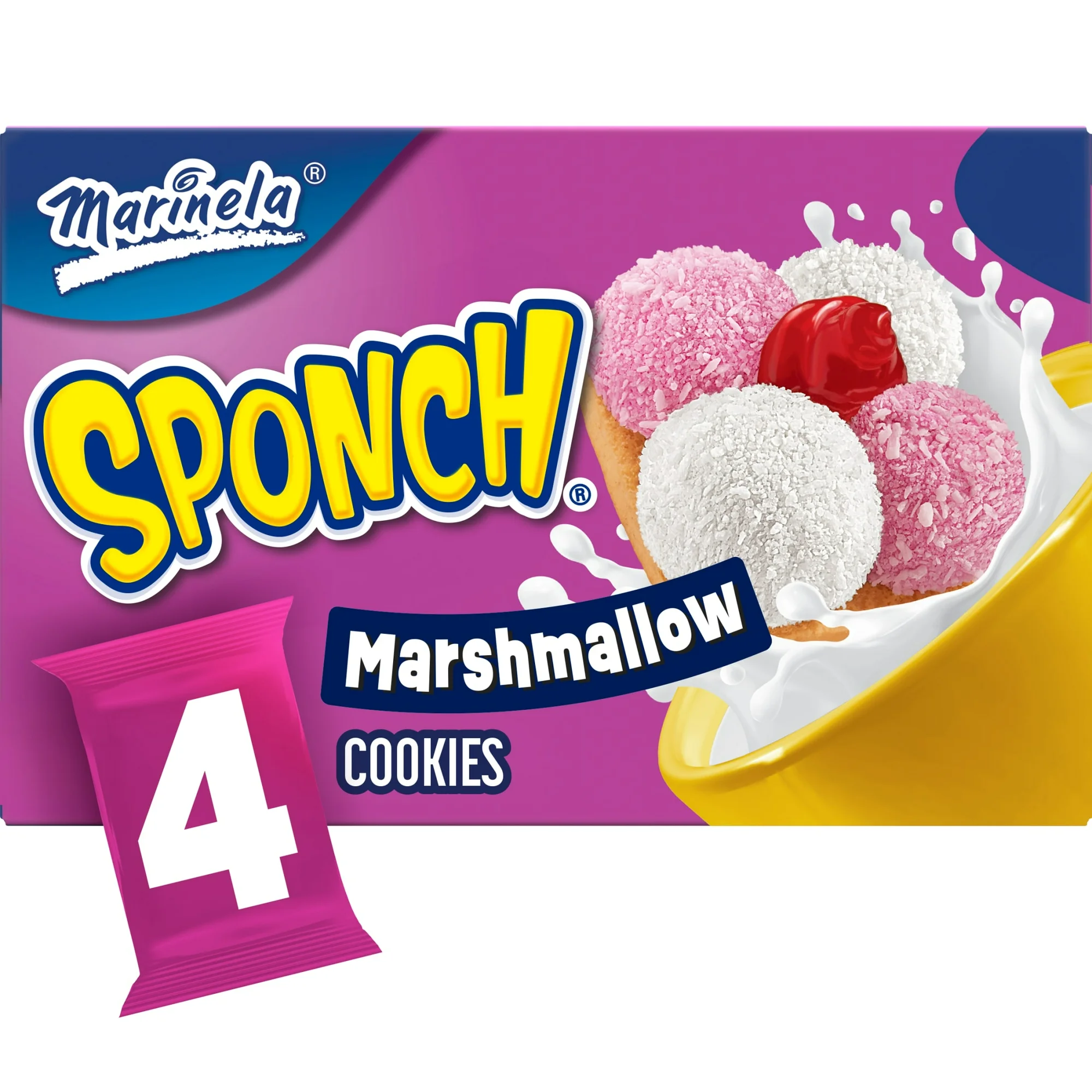 Marinela Sponch Marshmallow and Strawberry Coconut Cookies, 4 packs, Cookies, 12.68 oz Multipack