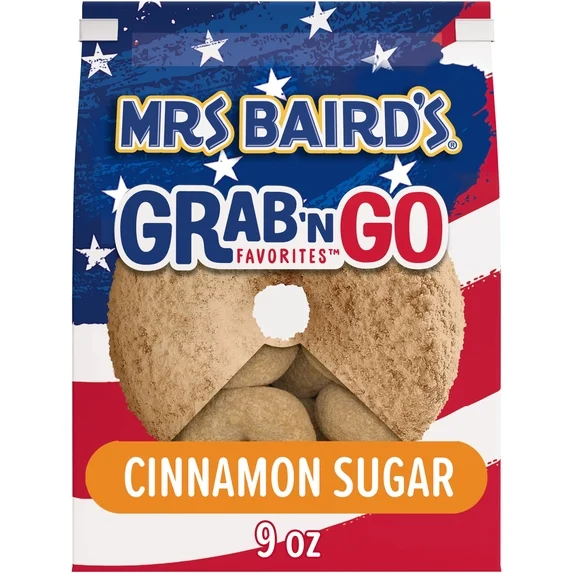 Mrs Baird's Grab N' Go Cinnamon Sugar Donuts, 9 oz, Mini Donut Bites, Bag