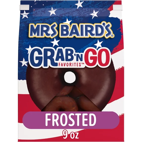 Mrs Baird's Grab N' Go Frosted Donuts, 9.5 oz, Chocolate Mini Donuts, Bag